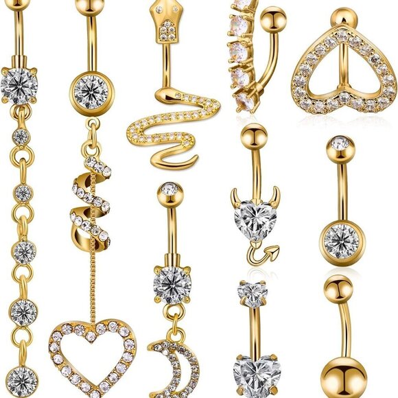 Other - Belly Button Piercing Ring Set 14G Surgical Steel 10PCS Body Jewelry Navel